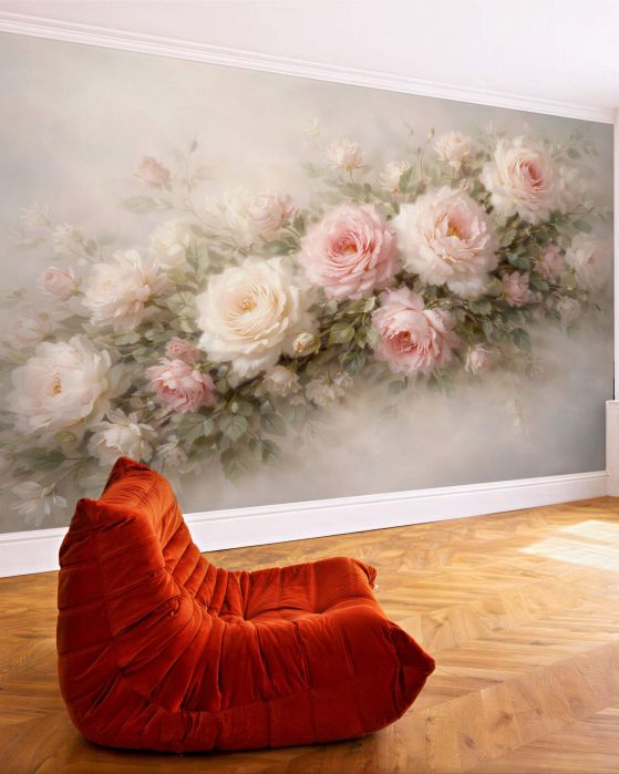 Fototapeten Puderrosa Rosen im romantischen Glanz
