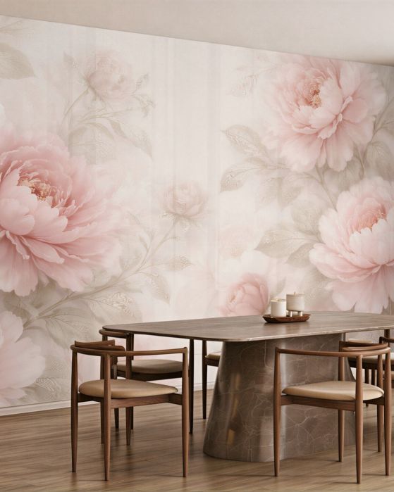 Fototapeten Pudrige Pfingstrosen im eleganten Schimmer