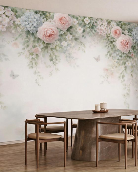 Fototapeten Pastellrosen und floraler Hauch