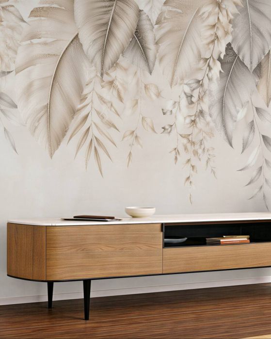 Fototapeten Beige tropische Blätter in eleganter Ausstrahlung