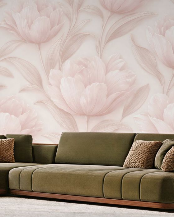 Fototapeten Puderfarbene Blumen im zarten Relief