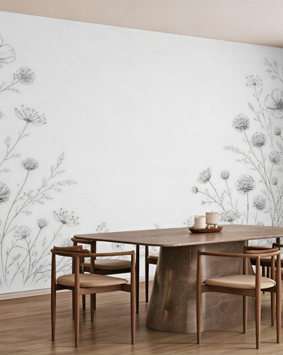 Fototapeten Zarte Blumen als Skizze