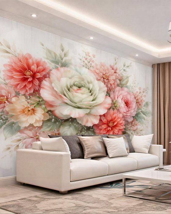 Fototapeten Pastellfarbener Strauß romantischer Blumen