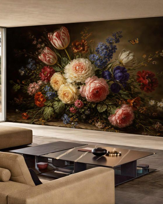Fototapeten Klassischer Blumenstrauß auf dunklem Hintergrund