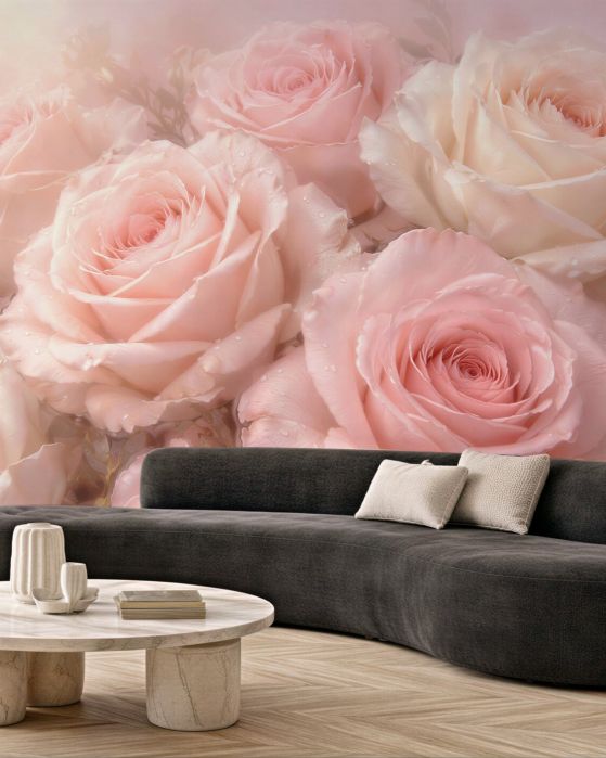 Fototapeten Puderfarbene romantische Rosen