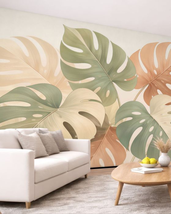 Fototapeten Monstera in pastelliger Eleganz