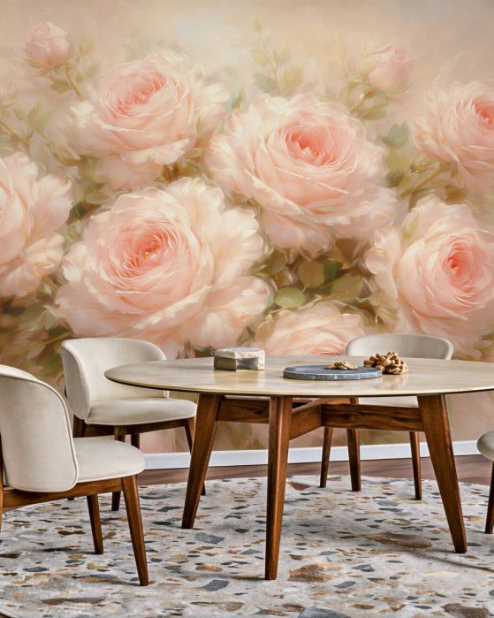 Fototapeten Puderfarbene Rosen in einem romantischen Bouquet