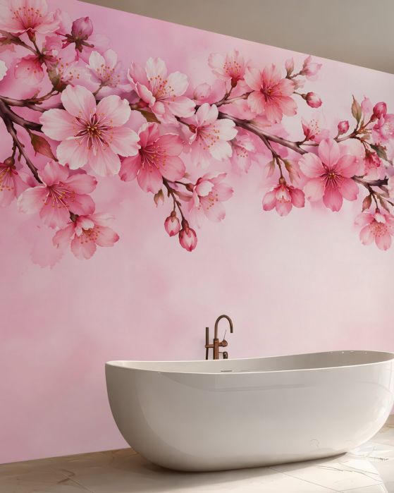 Fototapeten Rosa Kirschblüten in Aquarell