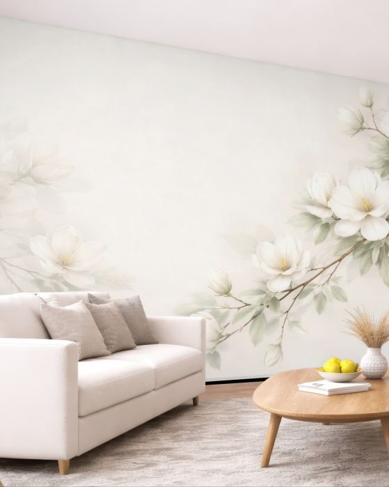 Fototapeten Weiße Magnolien an einem zarten Zweig