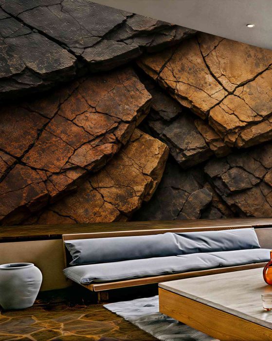Fototapeten Zerklüftete Felsen in warmen Tönen