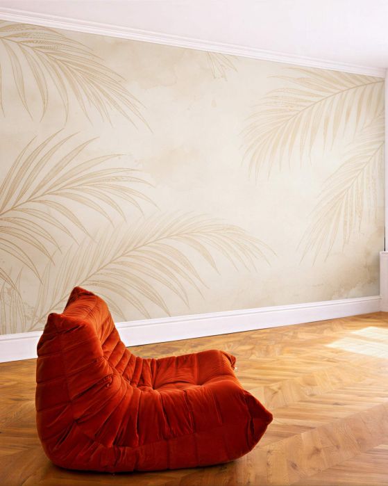 Fototapeten Zarte Palmenblätter in Beige