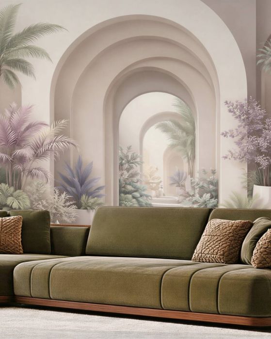 Fototapeten Pastellarkaden mit exotischem Grün
