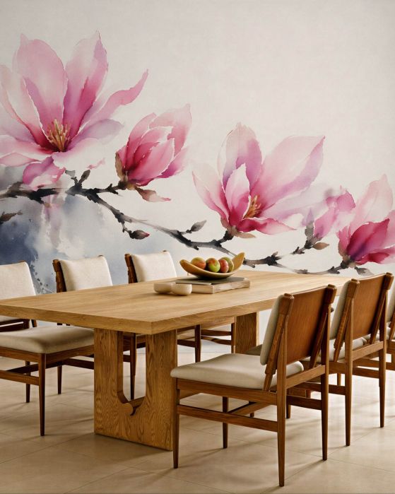 Fototapeten Aquarell-Magnolienzweig