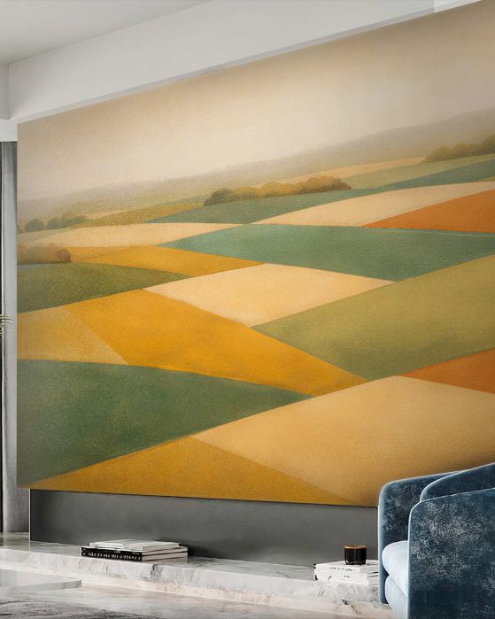 Fototapeten Geometrische Felder im goldenen Licht