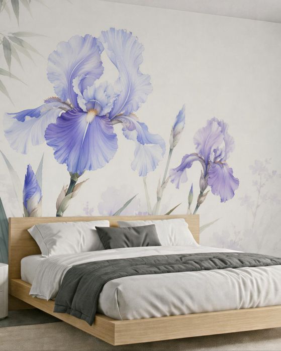 Fototapeten Fliederfarbene Iris in zarter Aquarellmalerei