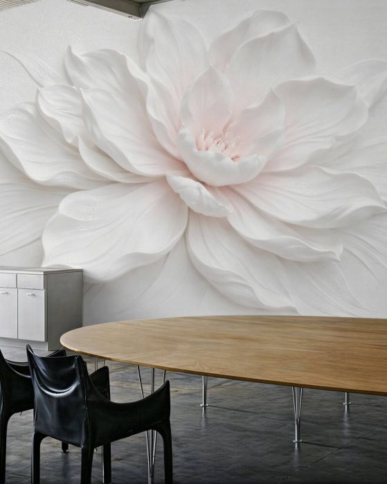 Fototapeten Cremefarbene Blume im zarten Relief