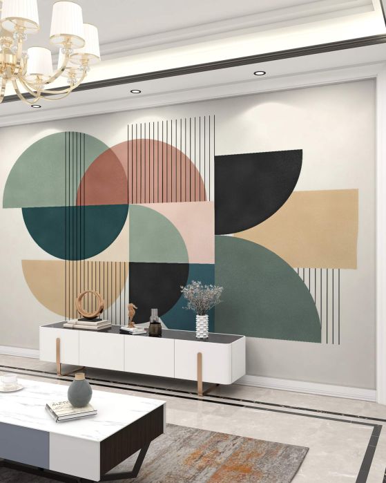 Fototapeten geometrische Harmonie in pastellfarbenen Formen