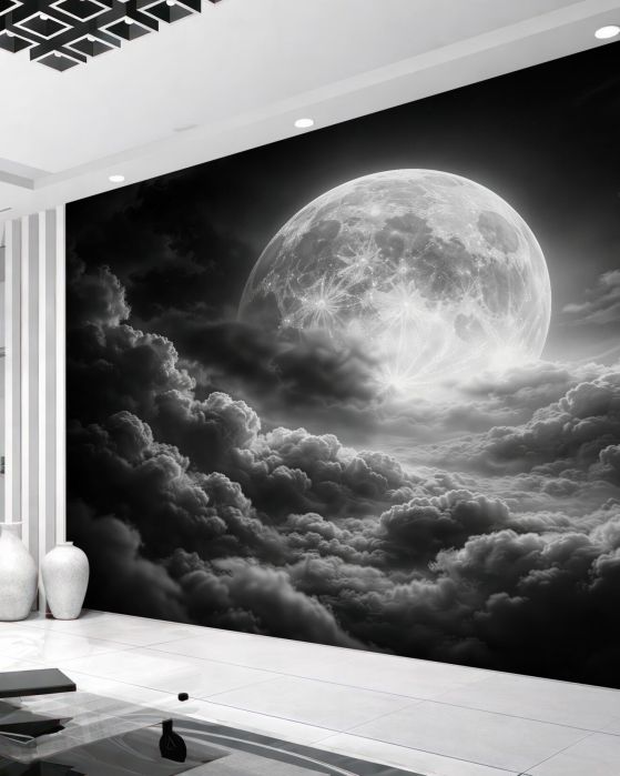 Fototapeten Mond über dunklen Wolken