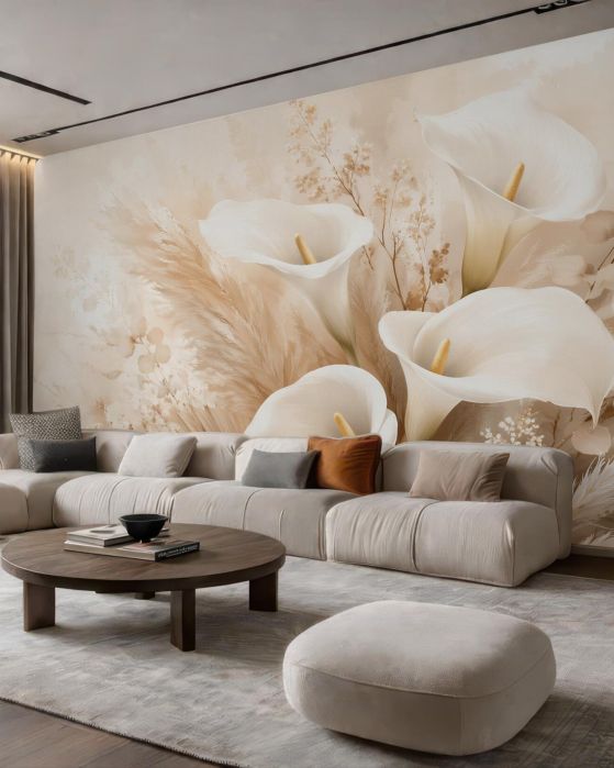 Fototapeten Beige Calla-Lilien und Leichtigkeit des Pampasgrases