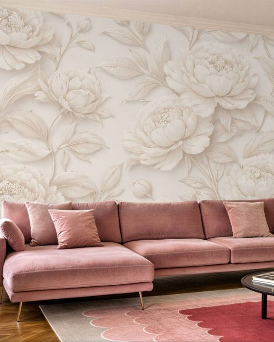 Fototapeten Cremefarbene Pfingstrosen in subtiler Eleganz