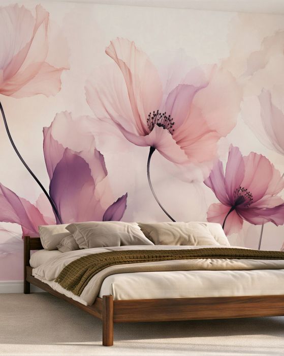 Fototapeten Pudrige Mohnblumen in aquarellhafter Leichtigkeit