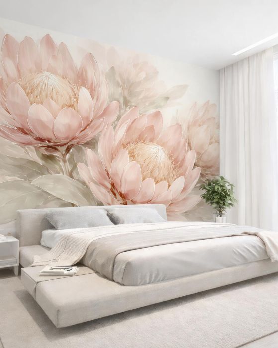 Fototapeten Puderfarbene Blumen im eleganten Schimmer