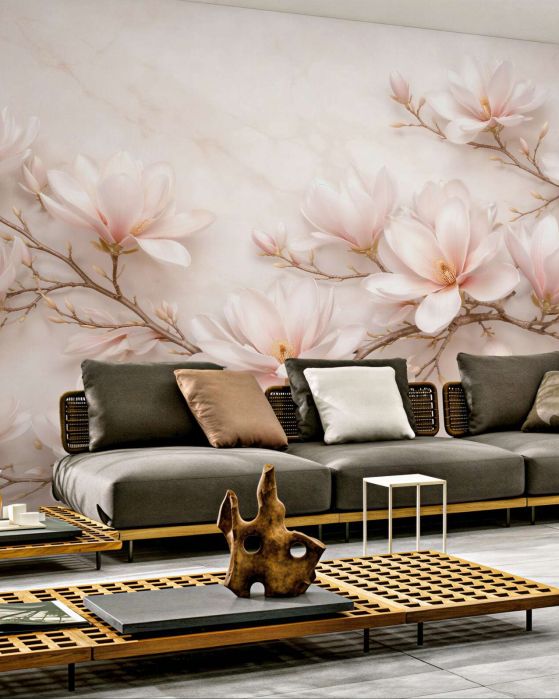 Fototapeten Zarte Magnolien auf Marmor