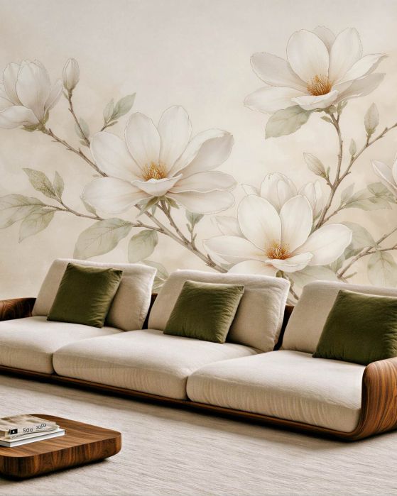 Fototapeten Cremige Magnolie in zarter Blüte