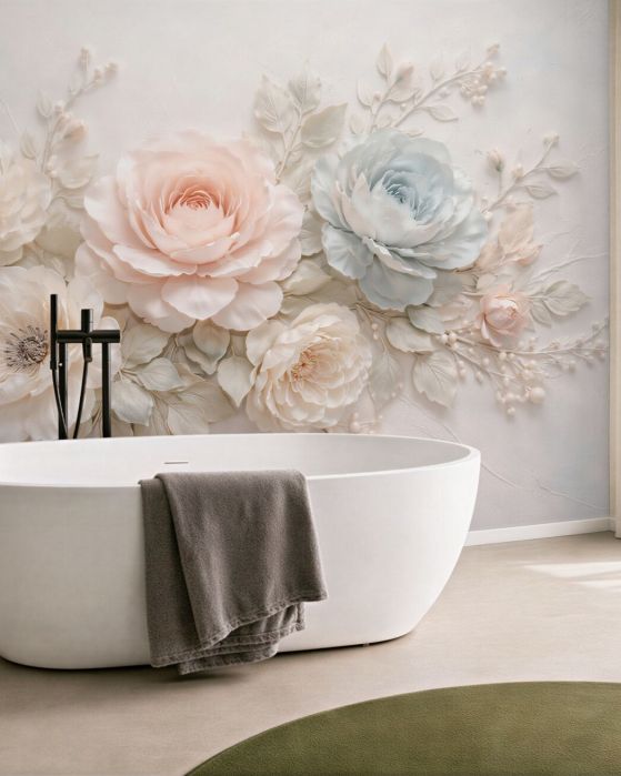Fototapeten Romantische Blumen im 3D-Stil