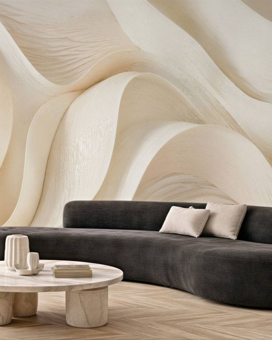 Fototapeten Cremefarbene Wellen eleganter Abstraktion