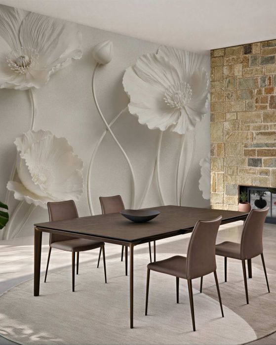 Fototapeten Cremefarbene Blumen im eleganten Relief