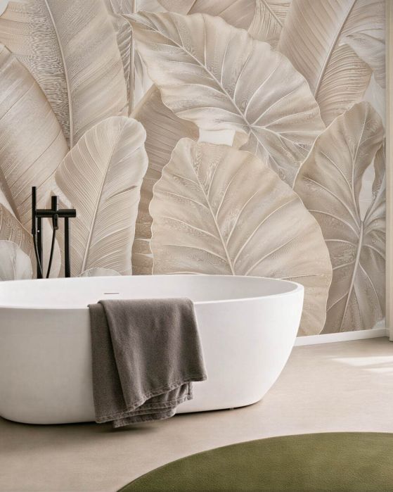 Fototapeten Beige tropische Blätter voller Eleganz