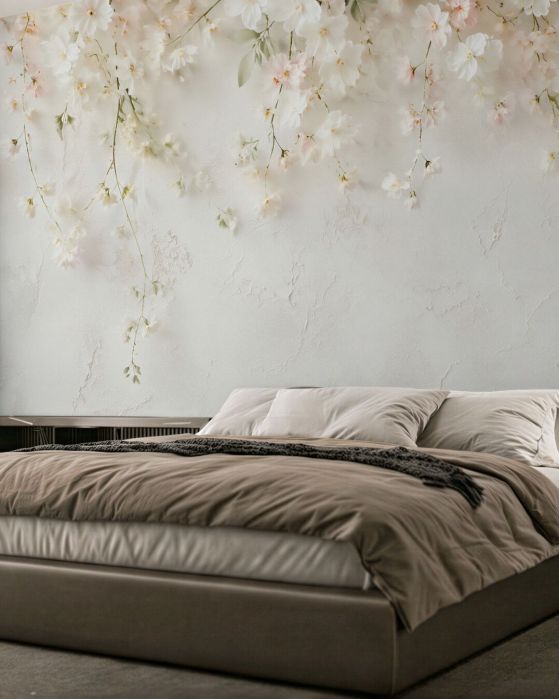 Fototapeten Weiße Blumen auf subtiler Textur