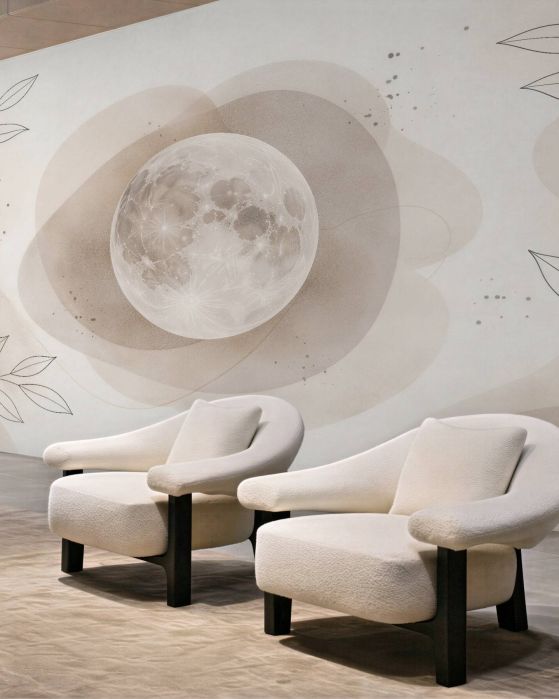 Fototapeten Subtiler Mond in beiger Abstraktion