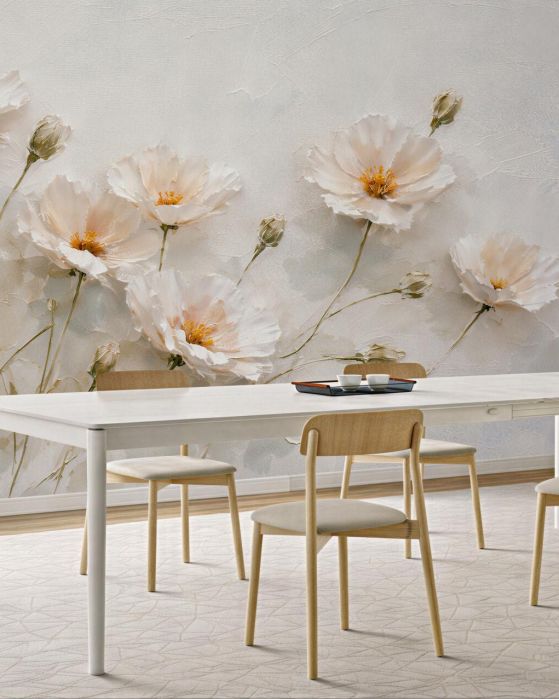 Fototapeten Cremefarbene Blumen in Struktur