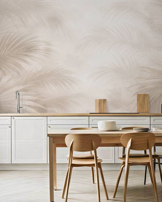 Fototapeten Zarte Palmblätter in Beige