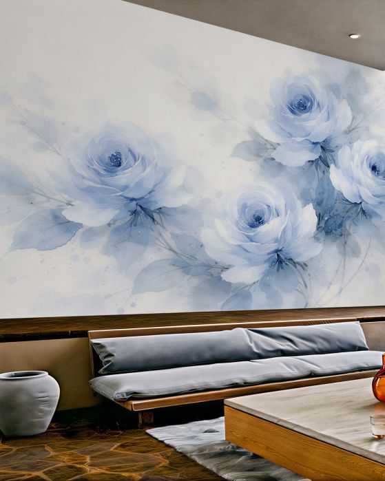 Fototapeten Blaue Rosen in Aquarell