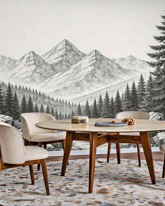 Fototapeten Berglandschaft in stiller Waldruhe