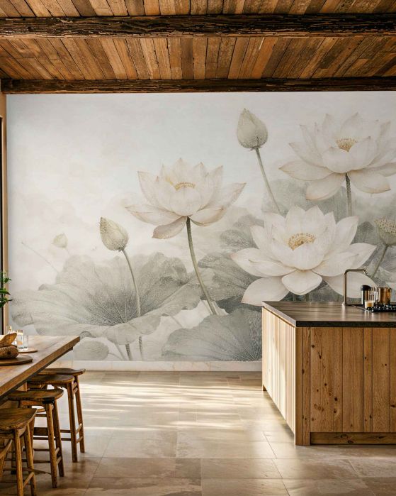 Fototapeten Cremefarbene Lotusblüten in subtiler Eleganz