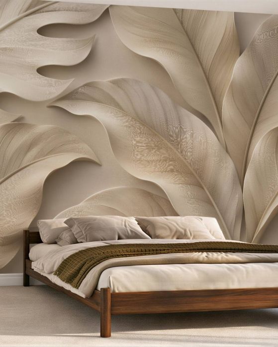 Fototapeten Beige Blätter in elegantem Relief