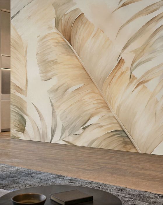 Fototapeten Beige Blätter im Aquarellstil