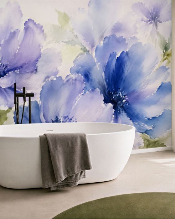 Fototapeten Blaue Aquarellblumen