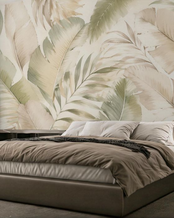 Fototapeten Subtile Palmblätter in Beige
