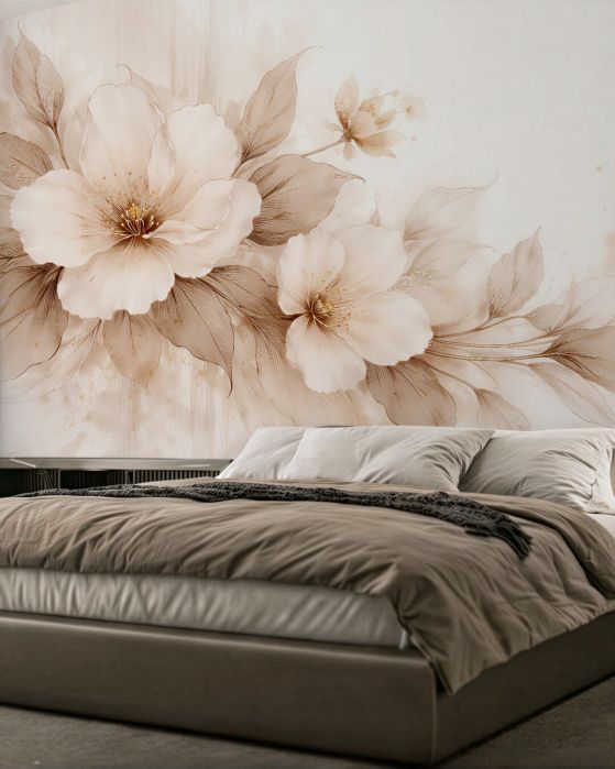 Fototapeten Zarte Blumen in beiger Eleganz