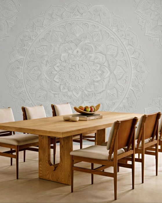 Fototapeten Weiße Mandala mit subtilem Relief