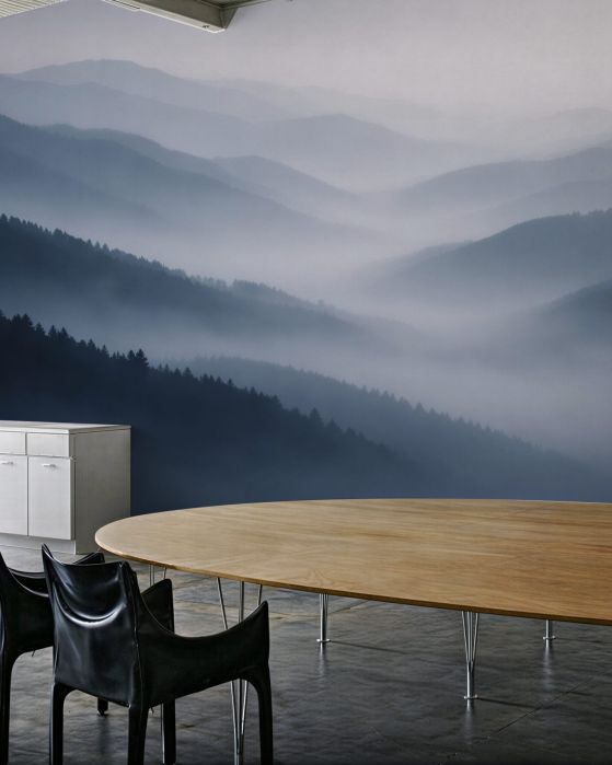 Fototapeten Neblige Bergschichten im Morgengrauen