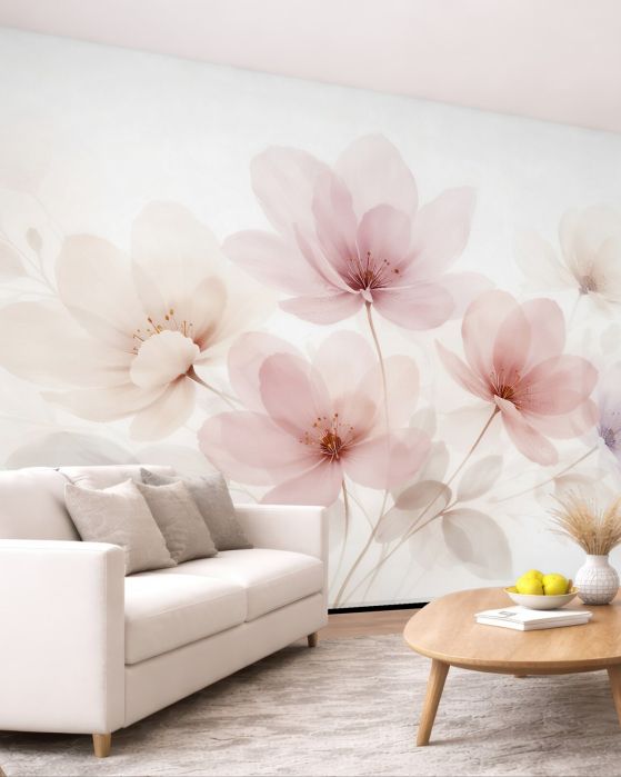 Fototapeten Zarte Pastellblumen nebliger Glanz