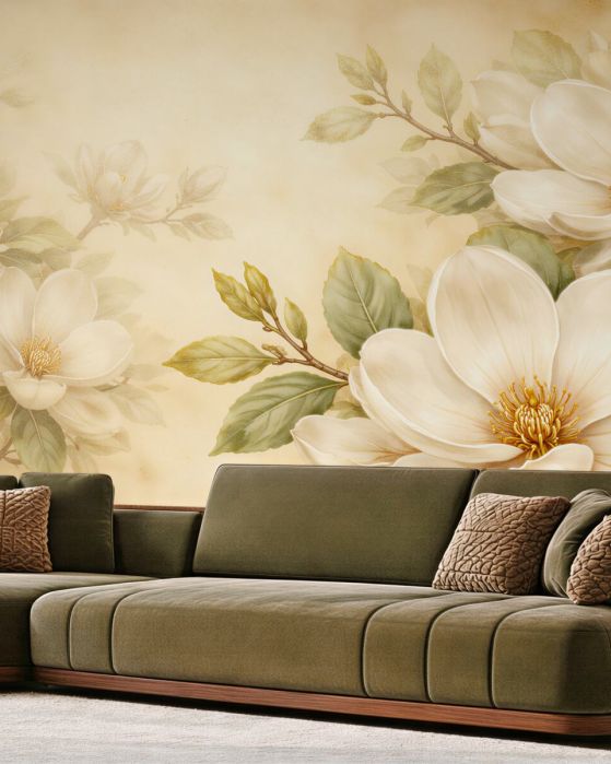 Fototapeten Cremefarbene Magnolien in eleganter Blüte