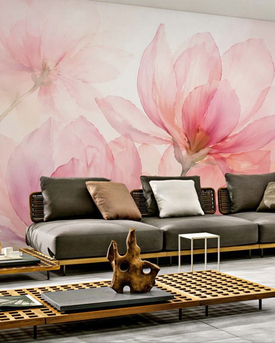 Fototapeten Rosa Magnolien in aquarellhafter Leichtigkeit