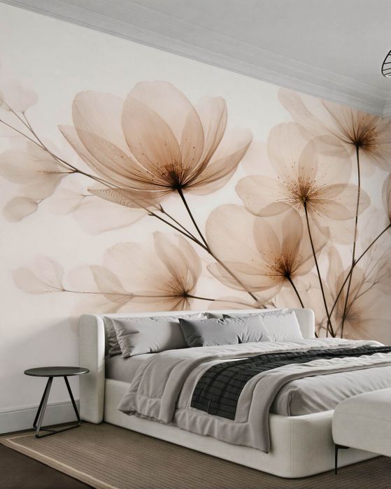 Fototapeten Luftige Blumen im cremefarbenen Licht